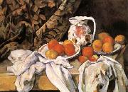 Paul Cezanne Nature morte avec rideau et pichet fleuri oil painting